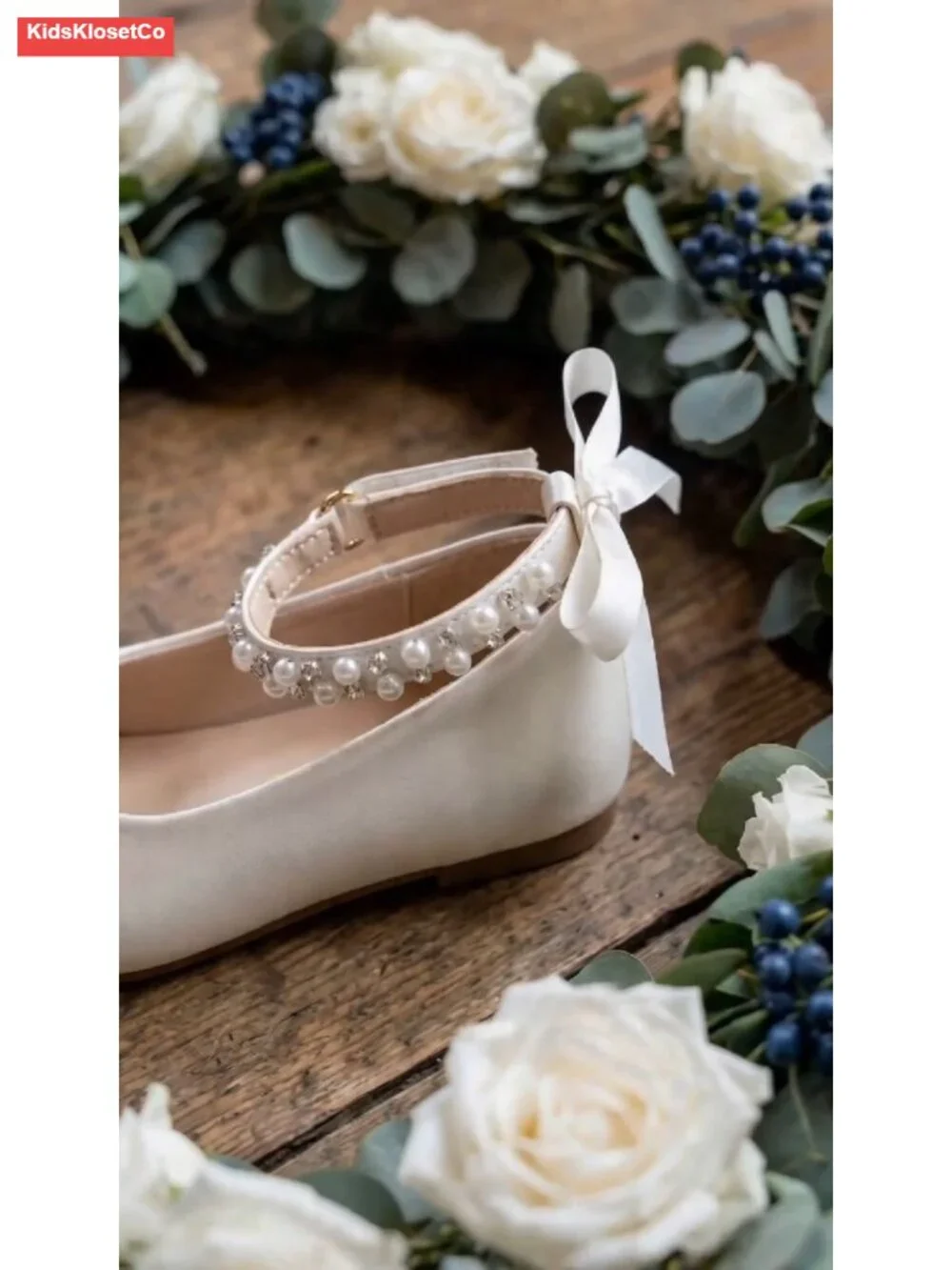 Girls Mary Jane Flats with Pearl Strap, Ballet Flats, Wide Toe Box, Cushioned